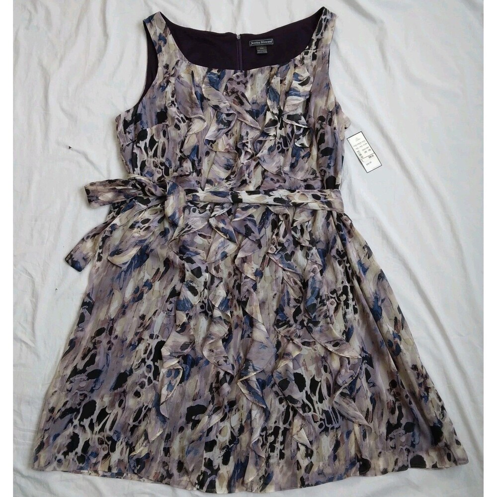NWT Jessica Howard Purple Blue Ruffled Midi Dress Sleeveless Women's 24W